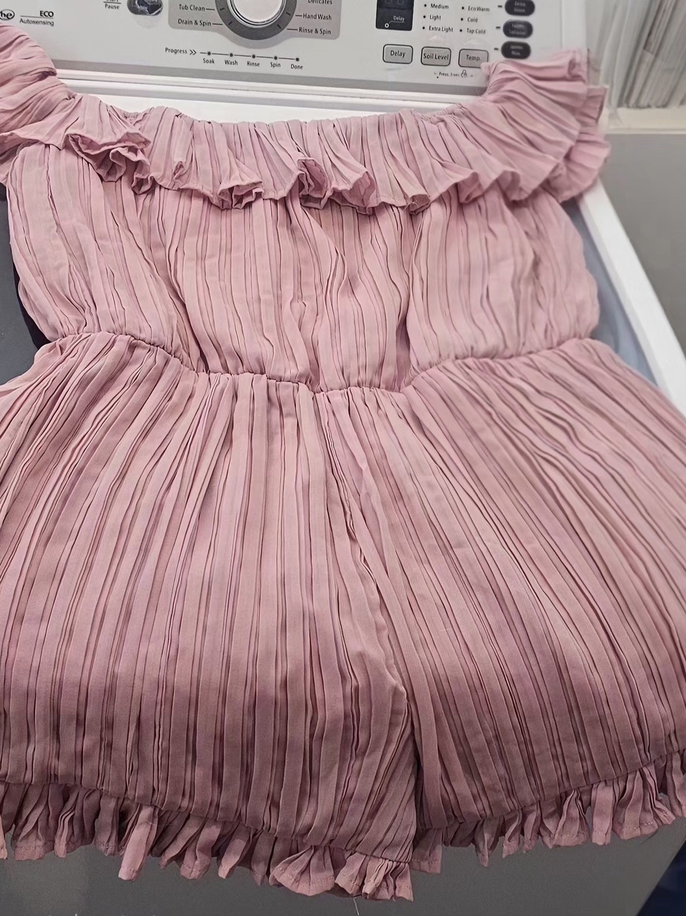 Lovers + Friends Blush Pink Off-Shoulder Pleated Romper